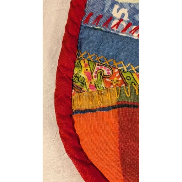 Crazy Quilt Placemats Handmade Patchwork Maximalism Retro Set Of 4 Vtg 70s Red - Picture 12 of 16